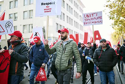 Demo von Bauarbeitern aus der Region Aargau-Nordwestschweiz