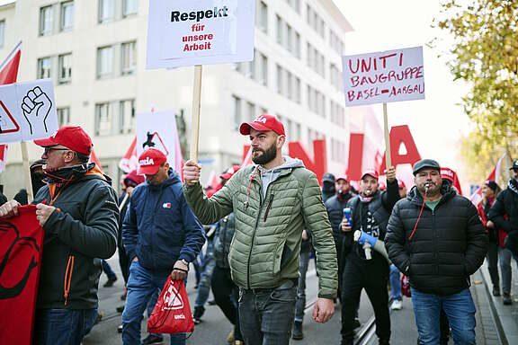 Demo von Bauarbeitern aus der Region Aargau-Nordwestschweiz